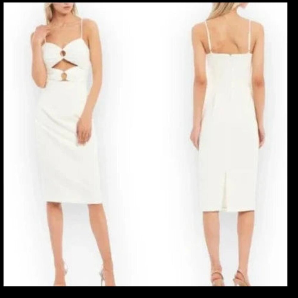 Gianni Bini White Midi Dress Abby Sweetheart Neck Slit Cut Out Midi Dress